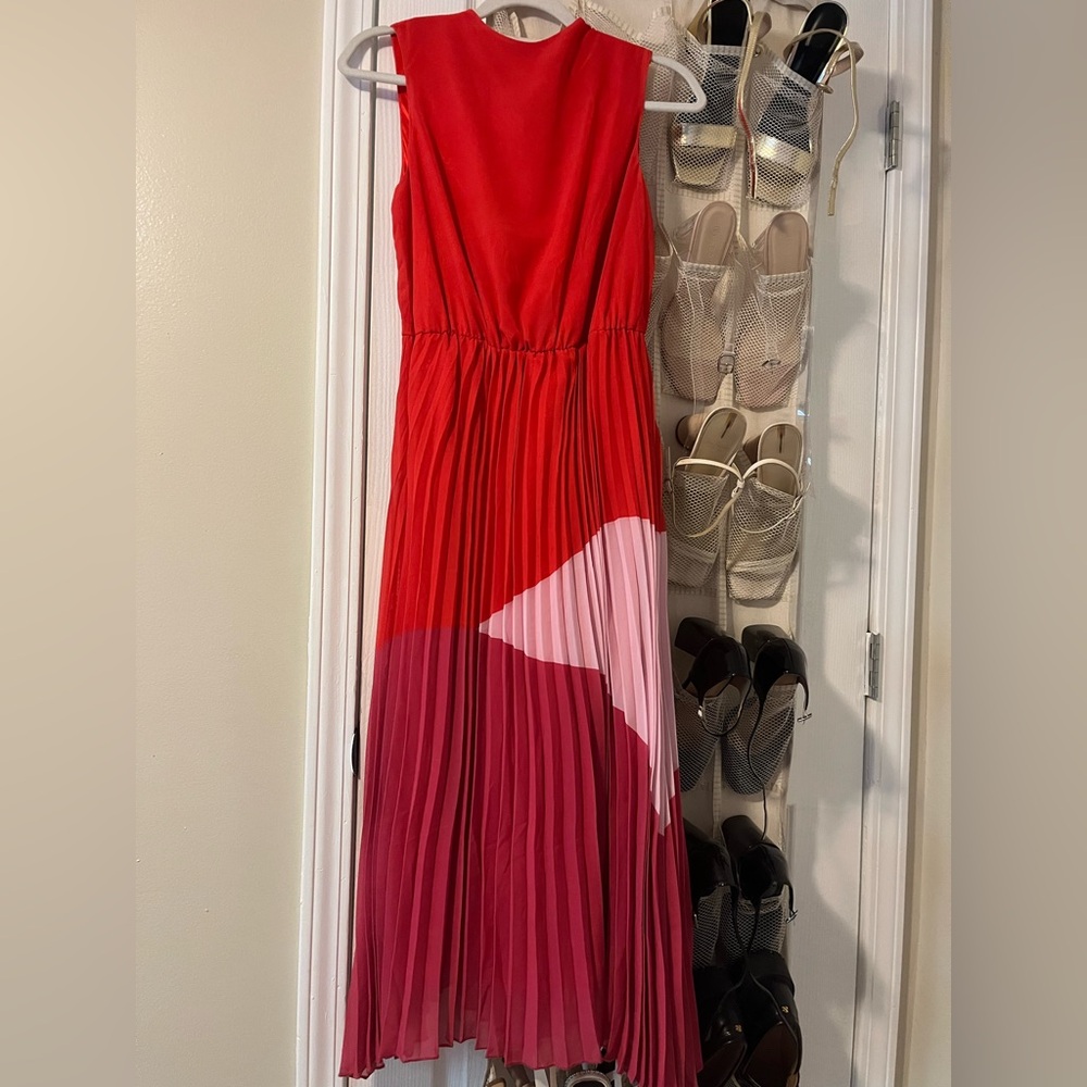 WD.NY Red and Pink Pleated Maxi Dress | Never Worn |